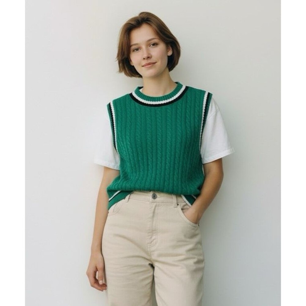BP nordstrom NWT womens crew neck green cable knit sweater vest XL collegiate